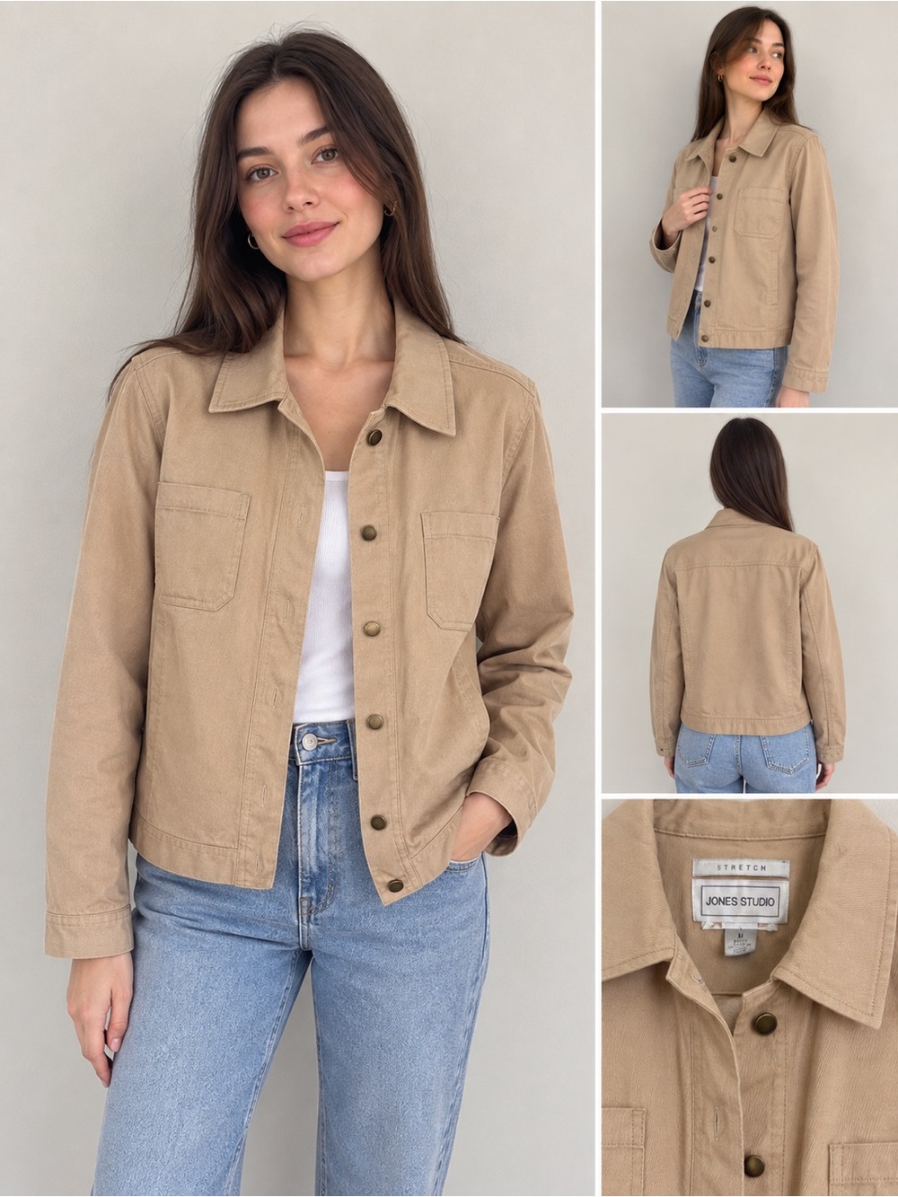 Jones Studio Tan Cotton Utility Jean Jacket